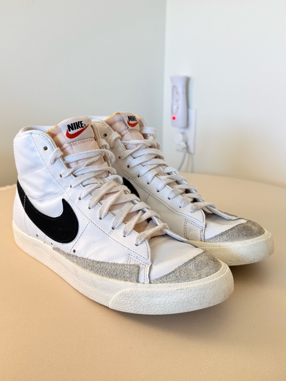 Nike White Black High-Top Sneakers with Gray Suede Accents
